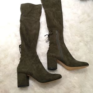 Forest Green faux suede knee high boots